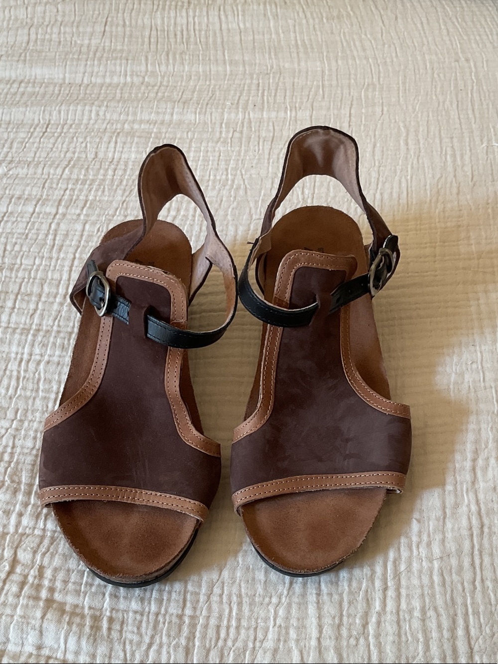 Naot Brown and Black Leather Slingback Sandals